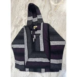 Earth Ragz Womens Hippie Rug Black White Purple Hoodie Baja Size Medium
